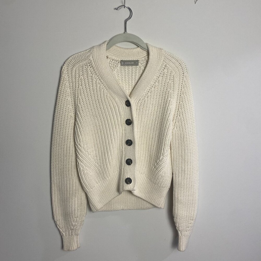 Everlane The Texture Cardigan Ivory Cream White Cotton Thick cotton 5 button XS